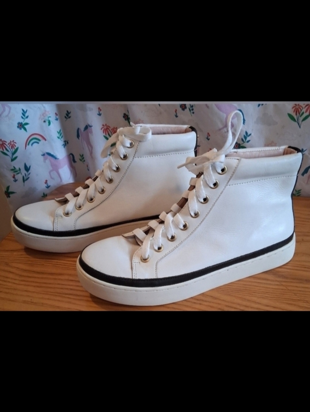 EUC Kate Spade Lift White & Black Casual Platform High Top Sneaker Shoe SZ 7